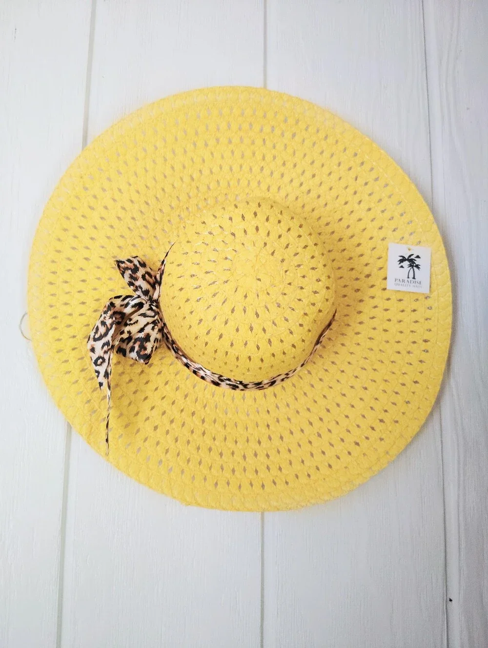 NWT!! Yellow Sun Hat with Leopard Bow by Paradise Quality